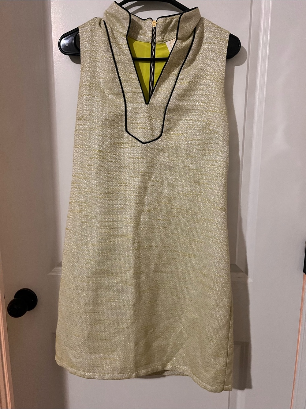 Sail to Sable STS sparkly Sleeveless chartreuse Shift Dress with Contrast Trim